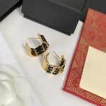 Chanel Gold Tone Woven Leather Hoop Earrings - Image 5
