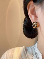 Chanel Gold Tone Woven Leather Hoop Earrings - Image 6
