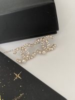 Chanel Style CC Logo Stud Earrings, Accented with Faux Pearl and Zirconia ,Real Gold Plated - Image 3