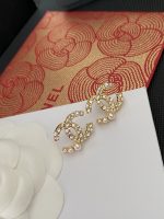 Chanel Style CC Logo Stud Earrings, Accented with Faux Pearl and Zirconia ,Real Gold Plated - Image 7