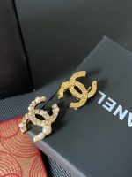 Chanel Style CC Logo Stud Earrings, Accented with Faux Pearl and Zirconia ,Real Gold Plated - Image 9
