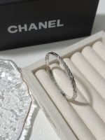 Chanel Style Quilted Pattern Cuff Bangle with Clasp,Silver Tone