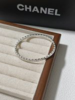 Chanel Style Quilted Pattern Cuff Bangle with Clasp,Silver Tone - Image 2
