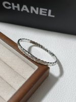 Chanel Style Quilted Pattern Cuff Bangle with Clasp,Silver Tone - Image 3