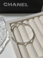 Chanel Style Quilted Pattern Cuff Bangle with Clasp,Silver Tone - Image 4
