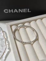 Chanel Style Quilted Pattern Cuff Bangle with Clasp,Silver Tone - Image 5