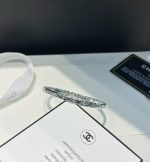 Chanel Style Quilted Pattern Cuff Bangle with Clasp,Silver Tone - Image 6