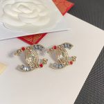 Chanel CC Logo Stud Earrings, Accented with Red & Blue Zirconia - Image 2