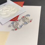 Chanel CC Logo Stud Earrings, Accented with Red & Blue Zirconia - Image 3