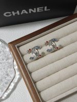 Chanel CC Logo Stud Earrings, Accented with Red & Blue Zirconia - Image 5