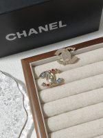 Chanel CC Logo Stud Earrings, Accented with Red & Blue Zirconia - Image 6