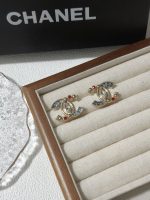 Chanel CC Logo Stud Earrings, Accented with Red & Blue Zirconia - Image 7