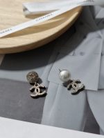 Chanel Faux Pearl and Crystal CC Logo Drop Earrings - Image 3
