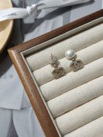 Chanel Faux Pearl and Crystal CC Logo Drop Earrings - Image 4