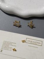 LV Asymmetric Stud Earrings, Monogram Flower & LV Logo with Crystals