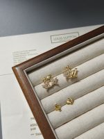 LV Asymmetric Stud Earrings, Monogram Flower & LV Logo with Crystals - Image 3