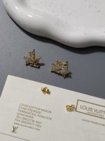 LV Asymmetric Stud Earrings, Monogram Flower & LV Logo with Crystals - Image 4