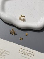 LV Asymmetric Stud Earrings, Monogram Flower & LV Logo with Crystals - Image 5