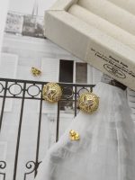 LV Hemispherical Stud Earrings with Monogram Flower & Pave Crystals - Image 2