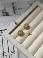 LV Hemispherical Stud Earrings with Monogram Flower & Pave Crystals - Image 3