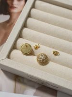 LV Hemispherical Stud Earrings with Monogram Flower & Pave Crystals - Image 4