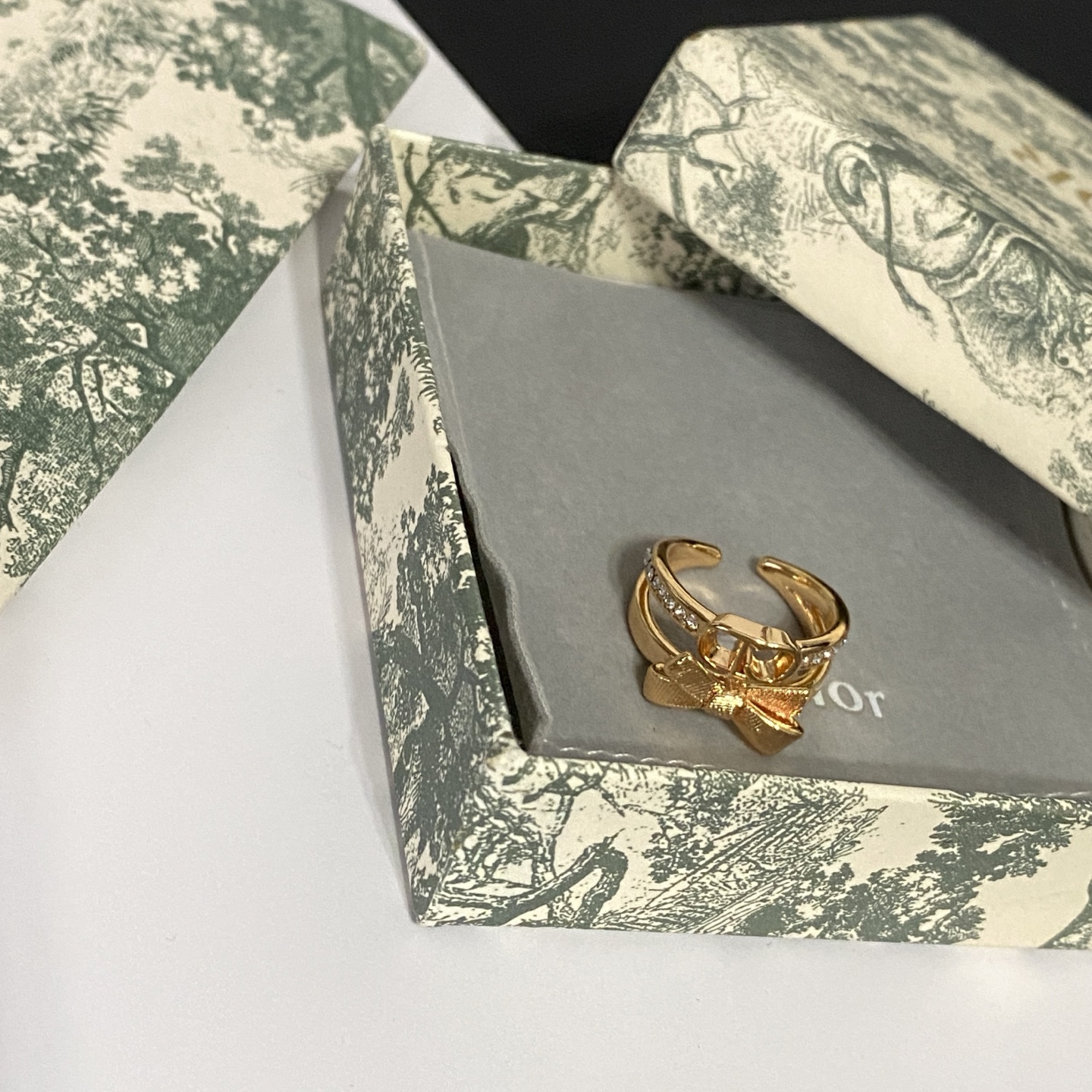 wsxc1789905796560_0 Dior Bow Knot Open Ring with Crystal Accents,Gold Tone/Silver Tone - Image 1