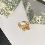 Dior Bow Knot Open Ring with Crystal Accents,Gold Tone/Silver Tone - Image 3