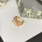 Dior Bow Knot Open Ring with Crystal Accents,Gold Tone/Silver Tone - Image 4