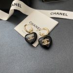 Chanel New Ear Hook Earrings, Black Heart Encased Pave Crystal CC, Brass Material, 925 Silver Post