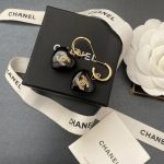 Chanel New Ear Hook Earrings, Black Heart Encased Pave Crystal CC, Brass Material, 925 Silver Post - Image 2