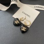 Chanel New Ear Hook Earrings, Black Heart Encased Pave Crystal CC, Brass Material, 925 Silver Post - Image 3