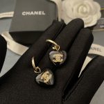 Chanel New Ear Hook Earrings, Black Heart Encased Pave Crystal CC, Brass Material, 925 Silver Post - Image 4