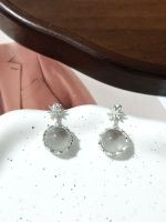 APM Monaco Pave Zircon Eight-Pointed Star Dangle Earrings,  with Prong-Set Icy Round Bead Drop - Image 3