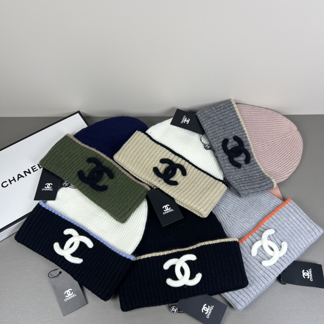 wsxc1789992002860_8 Chanel Colorblock CC Logo Wide Band Knit Beanie - Image 1