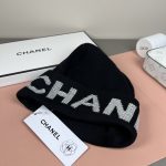 Chanel Black Knit Beanie with Bold Colorblock Letter Jacquard – Unisex - Image 4
