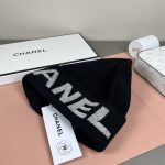 Chanel Black Knit Beanie with Bold Colorblock Letter Jacquard – Unisex - Image 5