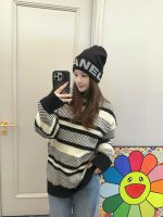 Chanel Black Knit Beanie with Bold Colorblock Letter Jacquard – Unisex - Image 8