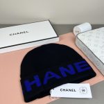 Chanel Black Knit Beanie with Bold Colorblock Letter Jacquard – Unisex - Image 11