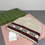 Gucci Wool-Cashmere Blend Double-Layer Knit Beanie with GG Jacquard & Web Stripe Detail - Image 2