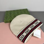 Gucci Wool-Cashmere Blend Double-Layer Knit Beanie with GG Jacquard & Web Stripe Detail - Image 3
