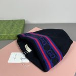 Gucci Wool-Cashmere Blend Double-Layer Knit Beanie with GG Jacquard & Web Stripe Detail - Image 9