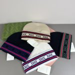 Gucci Wool-Cashmere Blend Double-Layer Knit Beanie with GG Jacquard & Web Stripe Detail