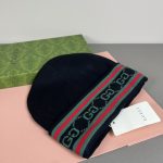 Gucci Wool-Cashmere Blend Double-Layer Knit Beanie with GG Jacquard & Web Stripe Detail - Image 11