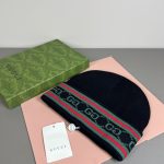 Gucci Wool-Cashmere Blend Double-Layer Knit Beanie with GG Jacquard & Web Stripe Detail - Image 13