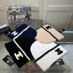 Chanel Classic CC Logo Knit Beanie with Distinctive Contrast Piping