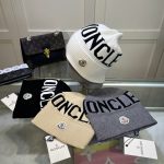 Moncler Large Logo Knit Beanie Hat - 70% Wool 30% Rabbit Hair Blend Warm Winter Cap