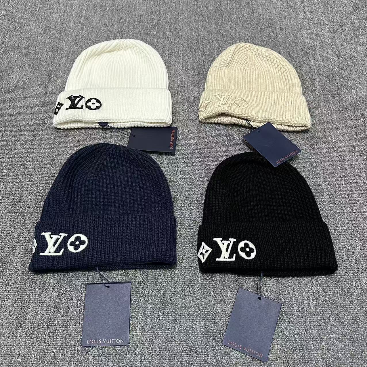 wsxc1790158831612_0 LV Headline Ribbed Beaniem Knit, Classic Monogram Embroidered Cuff, Unisex Winter Warm Hat - Image 1