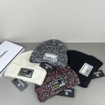 Chanel Chunky Knit Beanie Hat with Classic Fabric Label Logo, Warm Winter Cuff Hat for Men & Women