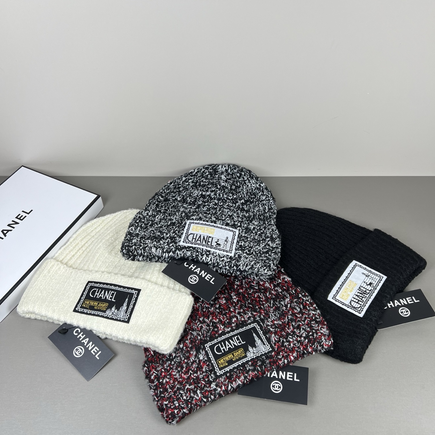 wsxc1790161851246_6 Chanel Chunky Knit Beanie Hat with Classic Fabric Label Logo, Warm Winter Cuff Hat for Men & Women - Image 1
