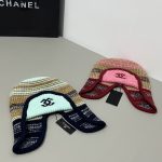 Chanel Coco Neige Collection Colorful Striped Knit Ear-Flap Hat with Double C Logo - Warm Winter Trapper Hat